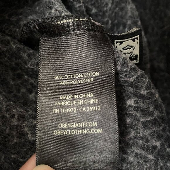 Obey Black and Grey Long Sleeve Pocket Hoodie Sweatshirt Size Medium - Picture 5 of 7